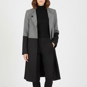 SPIEGEL Black & White Herringbone Dot Tweed LongLine Knee Length Jacket 12